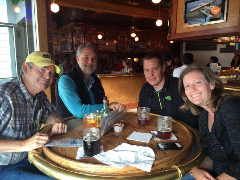 Craig Goodknight, Paul Darr, Stephen Pitton, Danika Marshall in F Street Grill in Anchorage