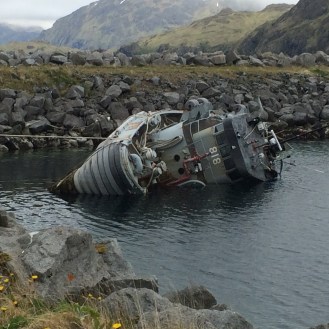 Sunken Navy tugboat at Adak